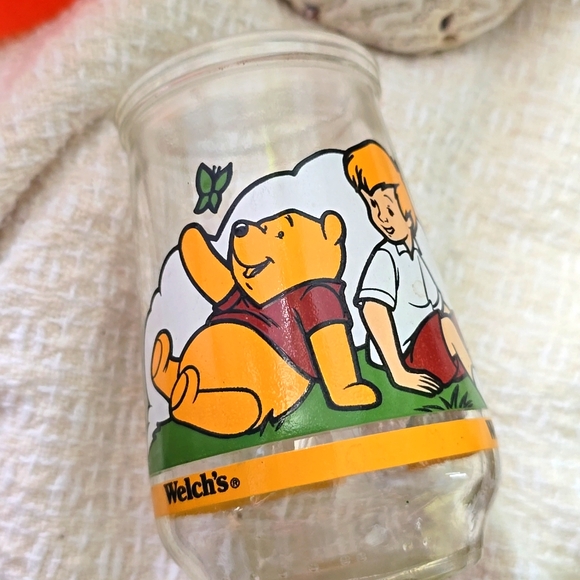 Vintage 90s Winnie POOH Christopher Robin Disney X WELCH Jelly juice Glass 1997 - Picture 1 of 5